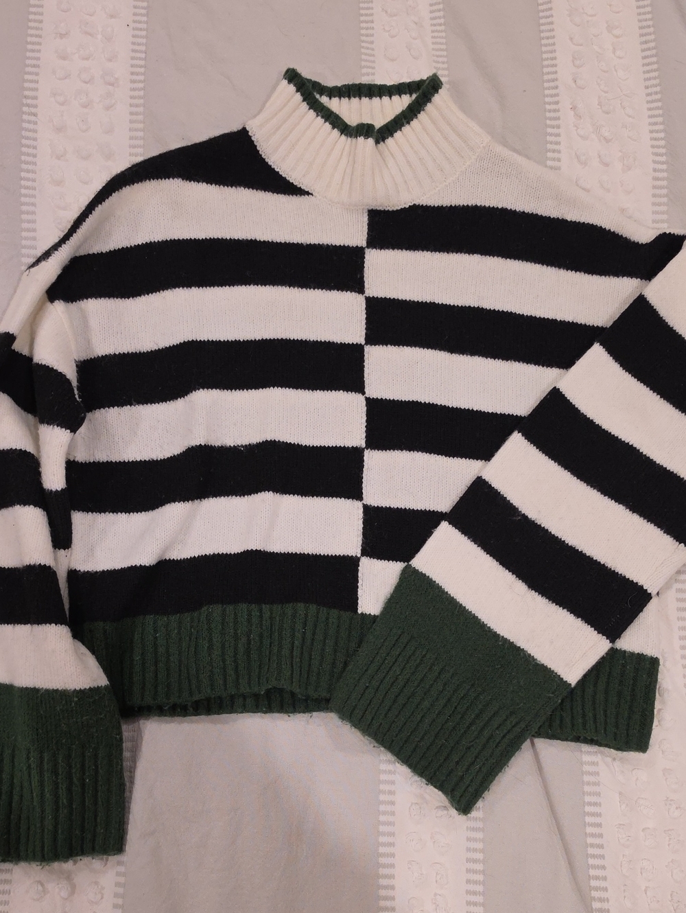 William Rast Black, White & Green Striped Mock Neck Sweater